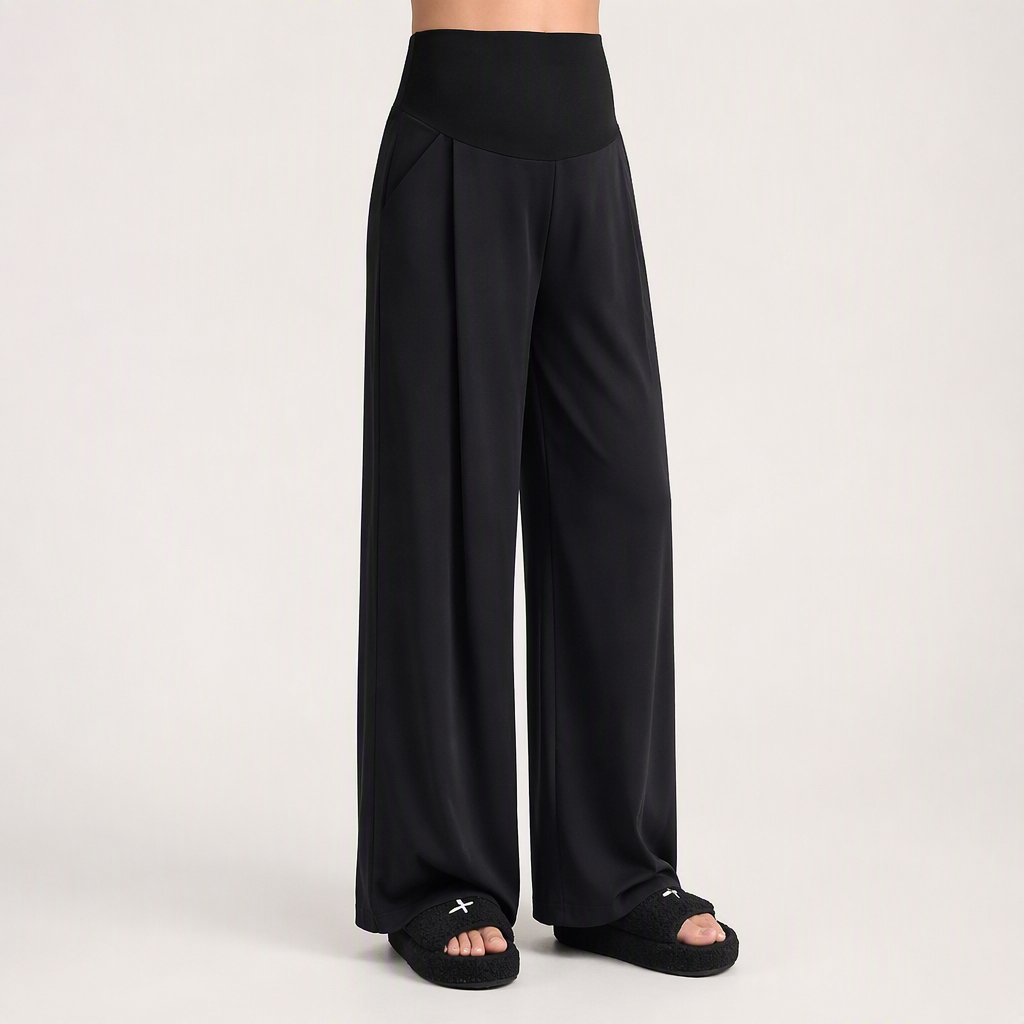Priya | Womens Maternity Wide Leg Work Support Trousers, Black