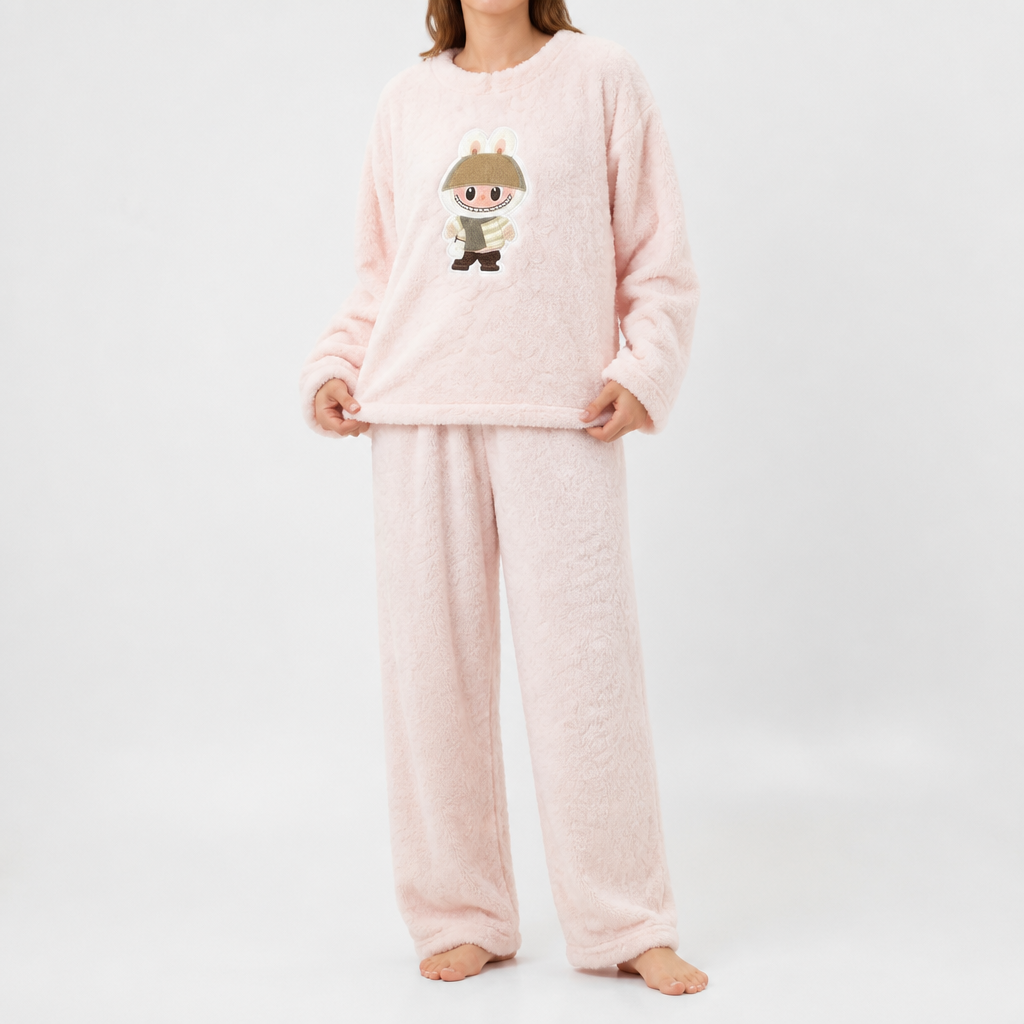 Priya | Womens Fleece Pyjamas Warm Winter Loungewear Set, Light Pink