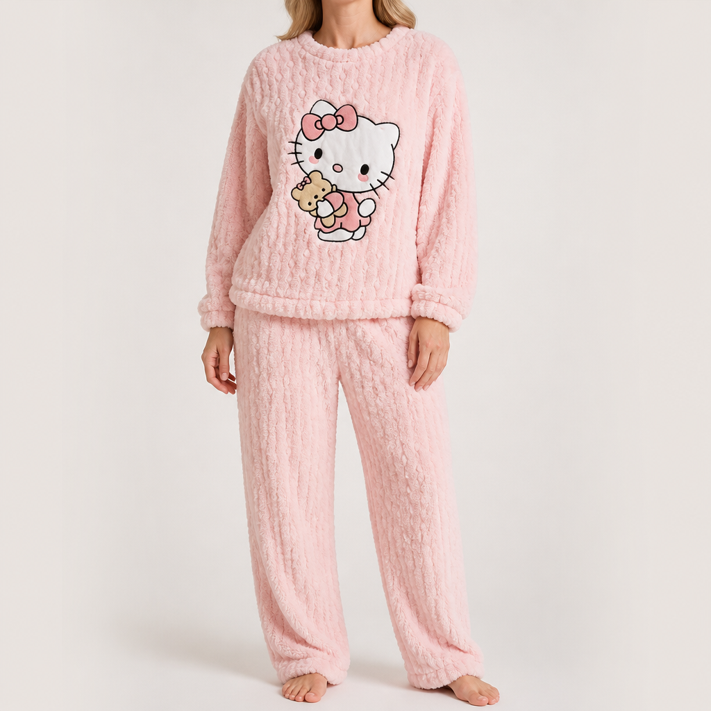 Priya | Womens Fleece Pyjamas Warm Winter Loungewear Set, Pink
