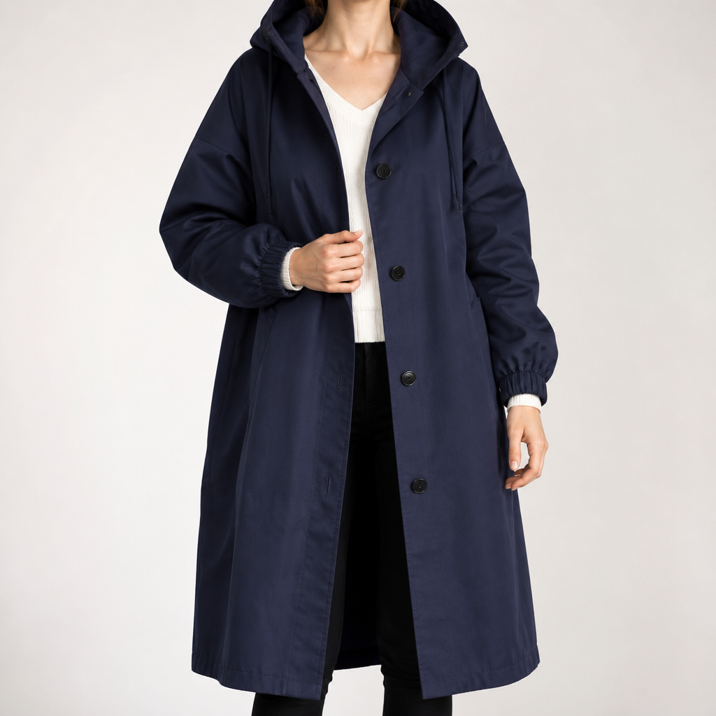 Quinlan | Womens Trench Windbreaker British Mid Length Jacket, Navy Blue