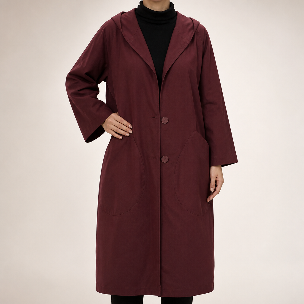 R017 | Womens Waterproof Jacket Plus Size Hooded Windproof Rain Coat, Burgundy