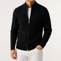 Reginald | Mens Jacquard Knit Heavyweight Thick Warm Jumper Cardigan, Black