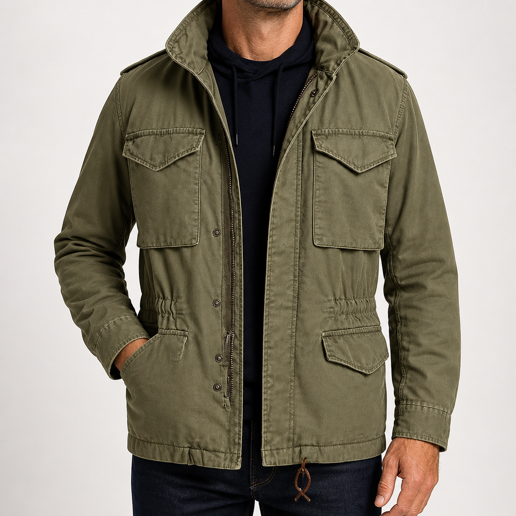 Reid | Mens M65 Multi Pocket Field Utility Jacket, Army Green
