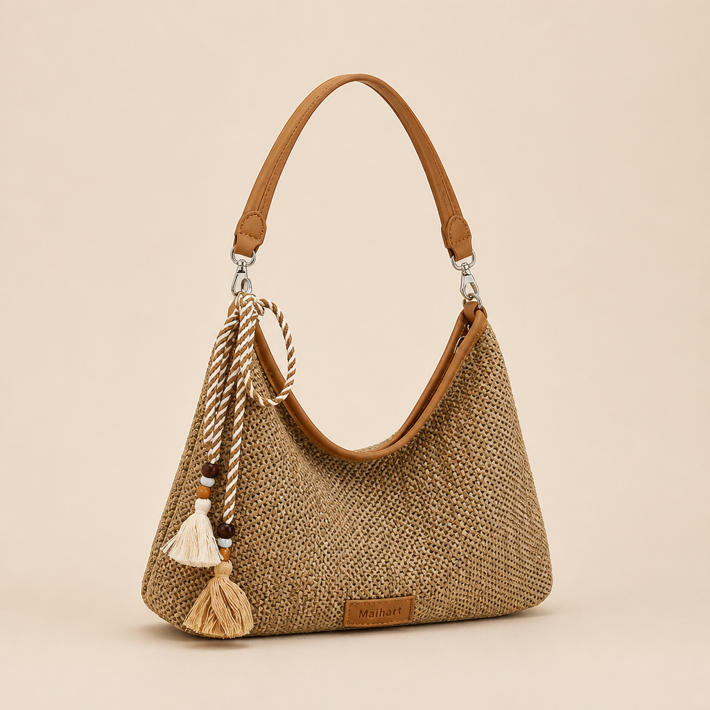 Reid | Womens Tote Bag Large Beach Shoulder Woven Bag, Khaki