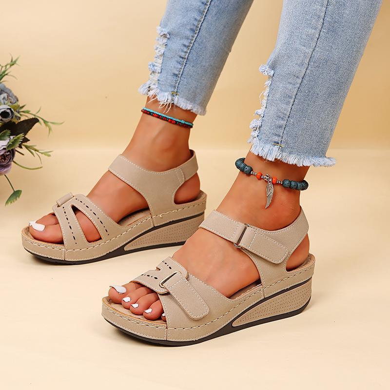 Renata | Womens Round Toe Cut Out Wedge Comfort Sandals - 9