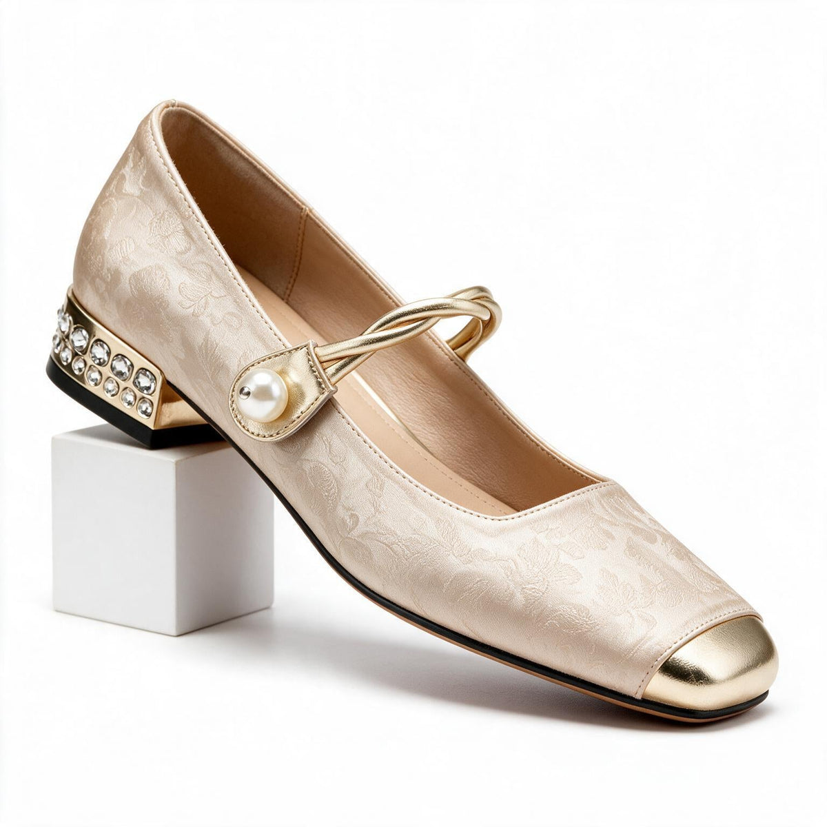 Juliette | Womens Mary Jane Ballet Flats Flat Shoes Apricot packshot