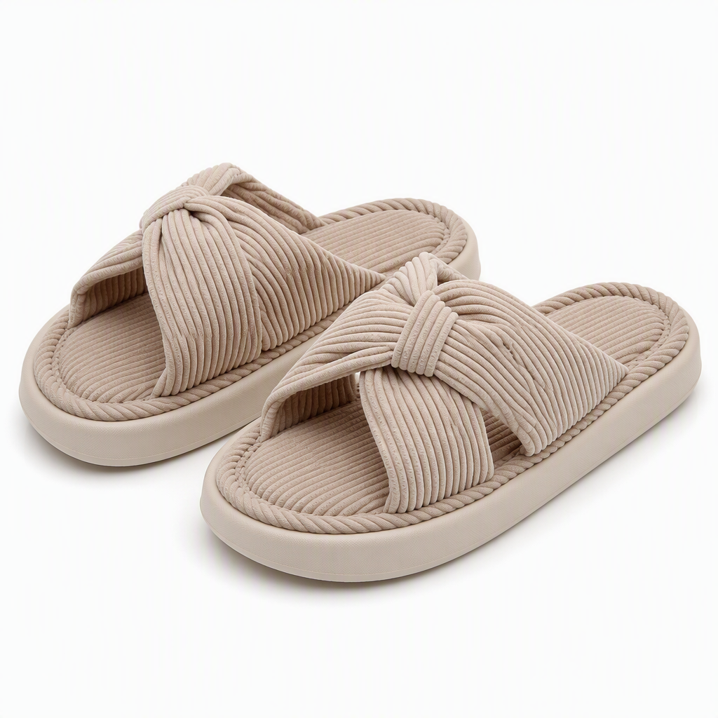 Wren | Womens Slippers House Indoor Open Toe Soft Sole Slippers Beige packshot