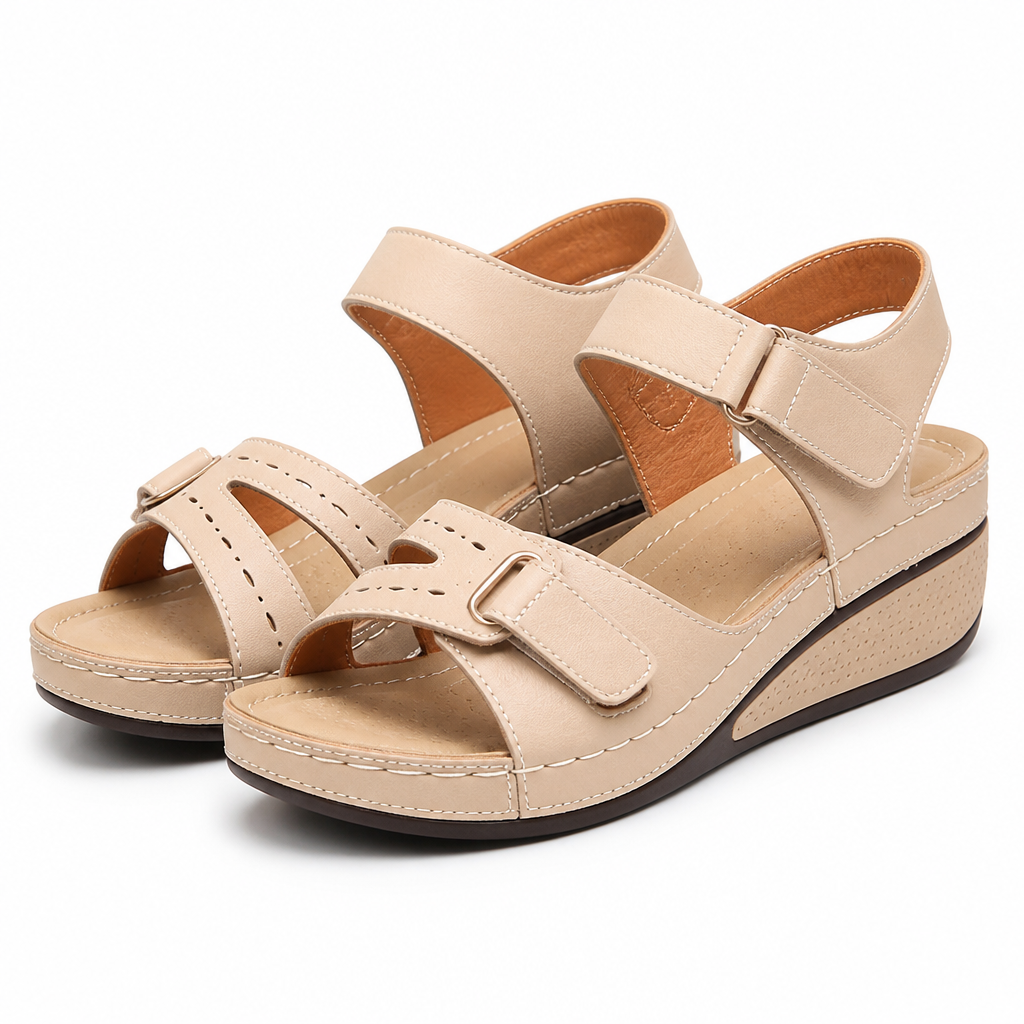 Renata | Womens Wedge Sandals Round Toe Cut Out Comfort Summer Sandals Apricot packshot