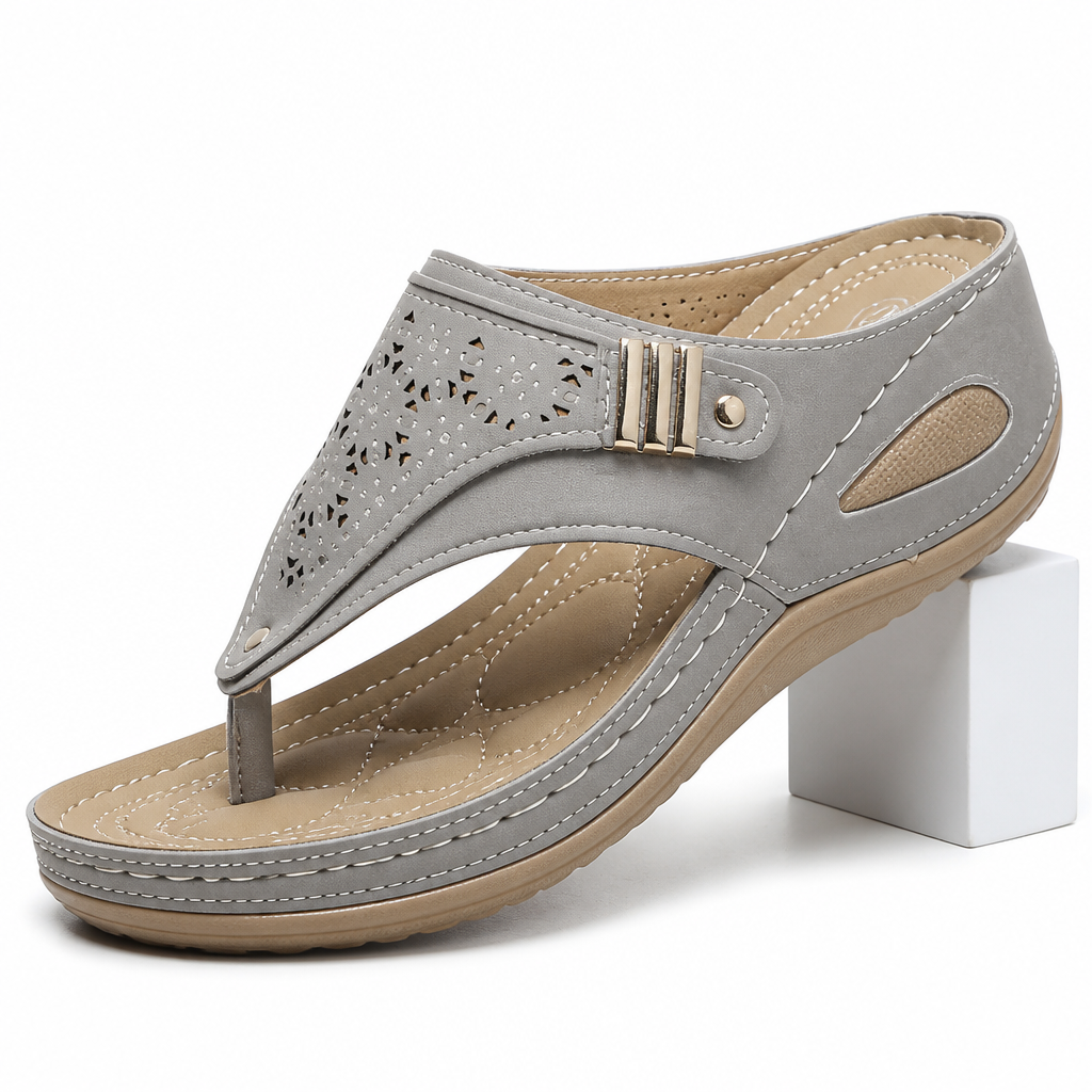 Odile | Womens Studded Toe Post Wedge Flip Flop Sandals Grey packshot