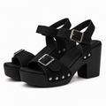 Cleo | Womens Chunky Heel Buckle Strap Black Summer Sandals Black packshot