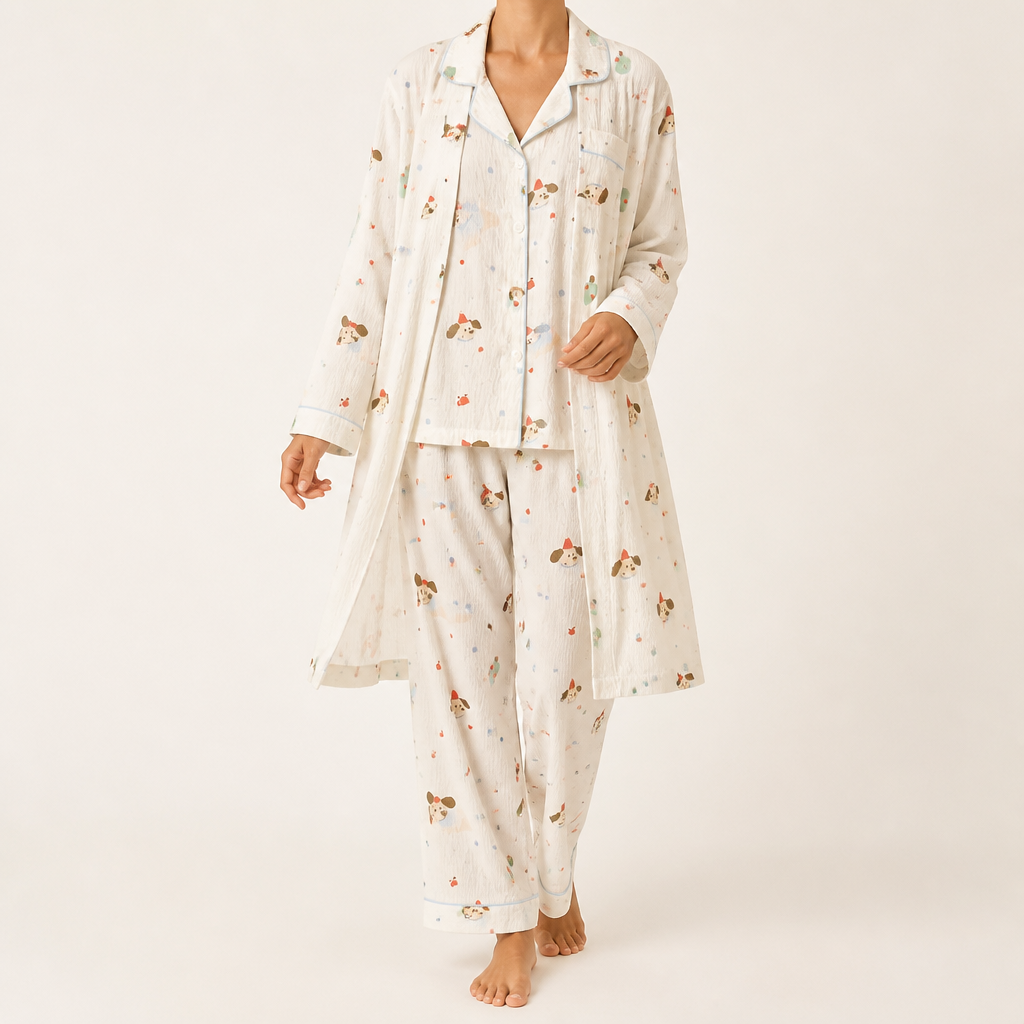 Rosalind | Womens Long Sleeve Button Up Cotton Pyjama Set Loungewear, Ivory 12