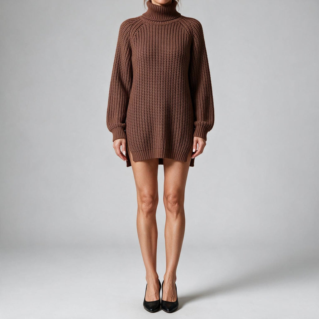 Rhiannon | Womens Wedding Guest Jumper Knitted Split Raglan Sleeve Dresses Dark Brown