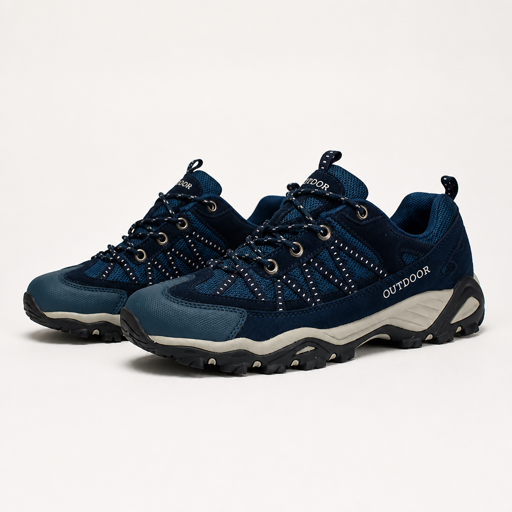 Delphine | Womens Leather Non Slip Breathable Walking Hiking Shoes, Navy Blue