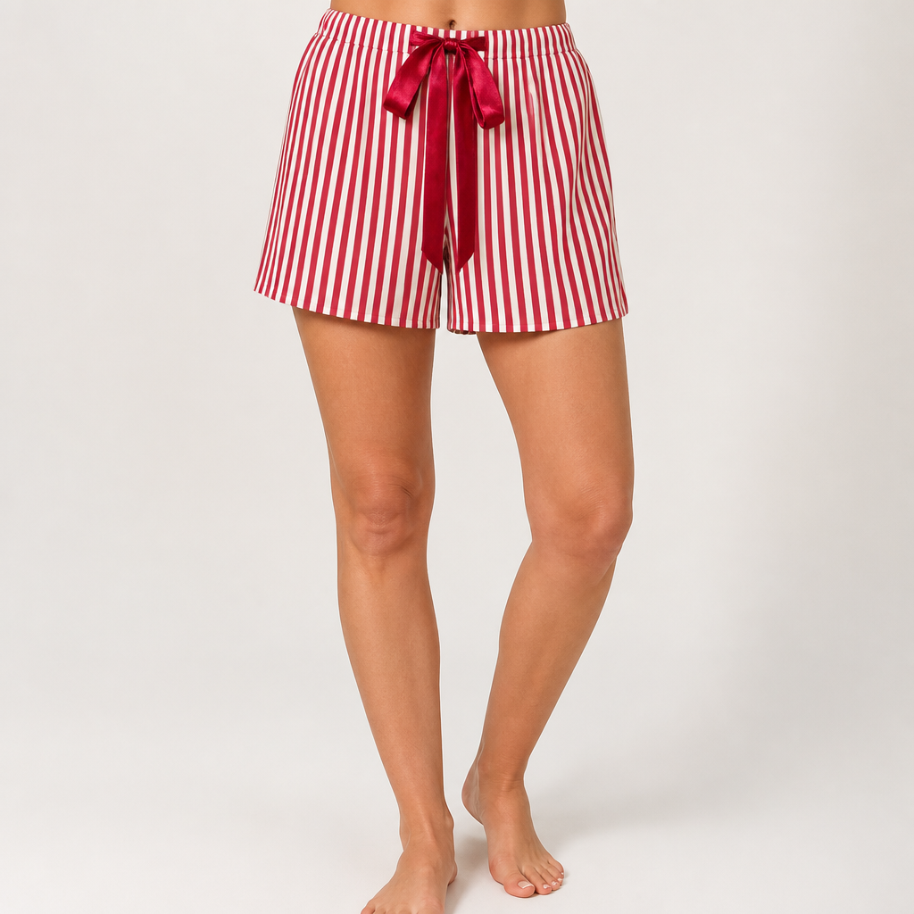 Florence | Womens Printed Long Sleeve Pyjama Shorts Set, Red Stripe