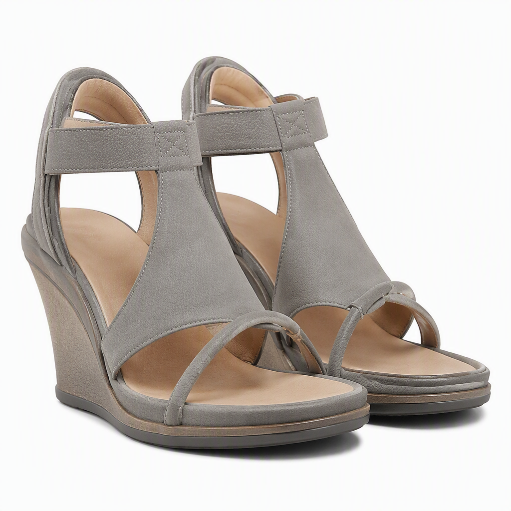 Romina | Womens Wedge Heel Sandals Roman Strappy Summer Comfort Sandals Grey packshot
