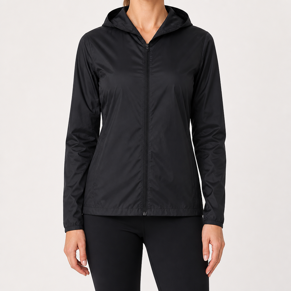 Freya | Womens Water Resistant Hooded Windbreaker Jacket, Black