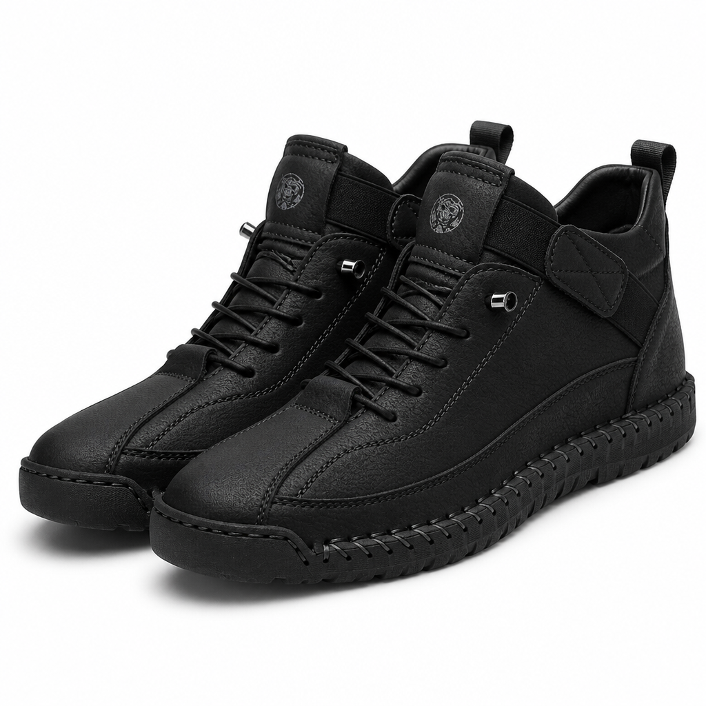 Griffin | Mens Leather Work Mid Top Stitched Casual Boots Black packshot