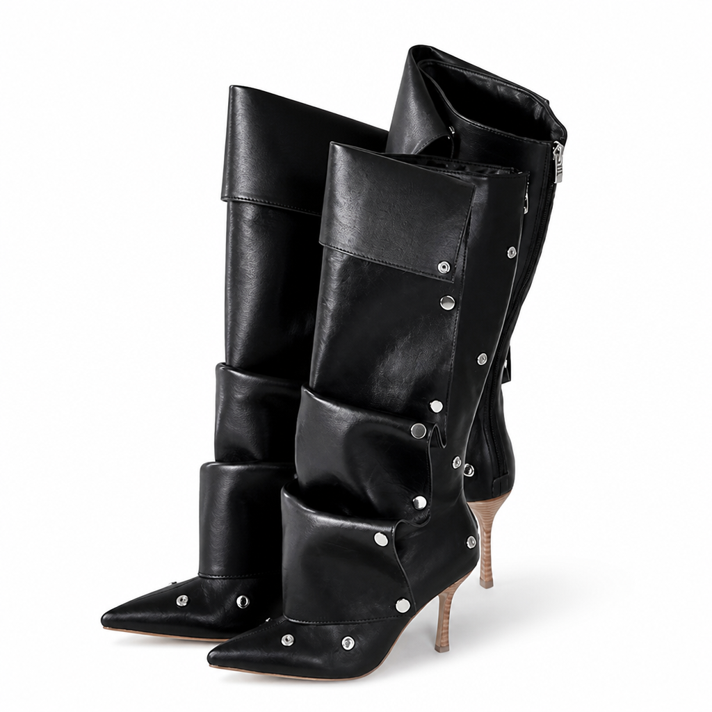 Hazel | Womens Heeled Boots Denim Slim Fit Pointed Toe Ankle Boots Black packshot