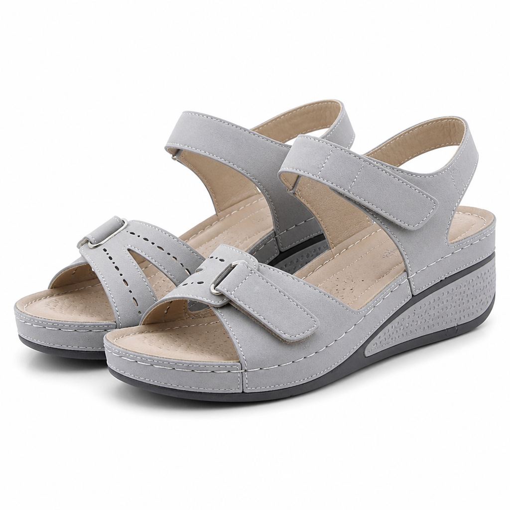 Renata | Womens Wedge Sandals Round Toe Cut Out Comfort Summer Sandals Grey packshot