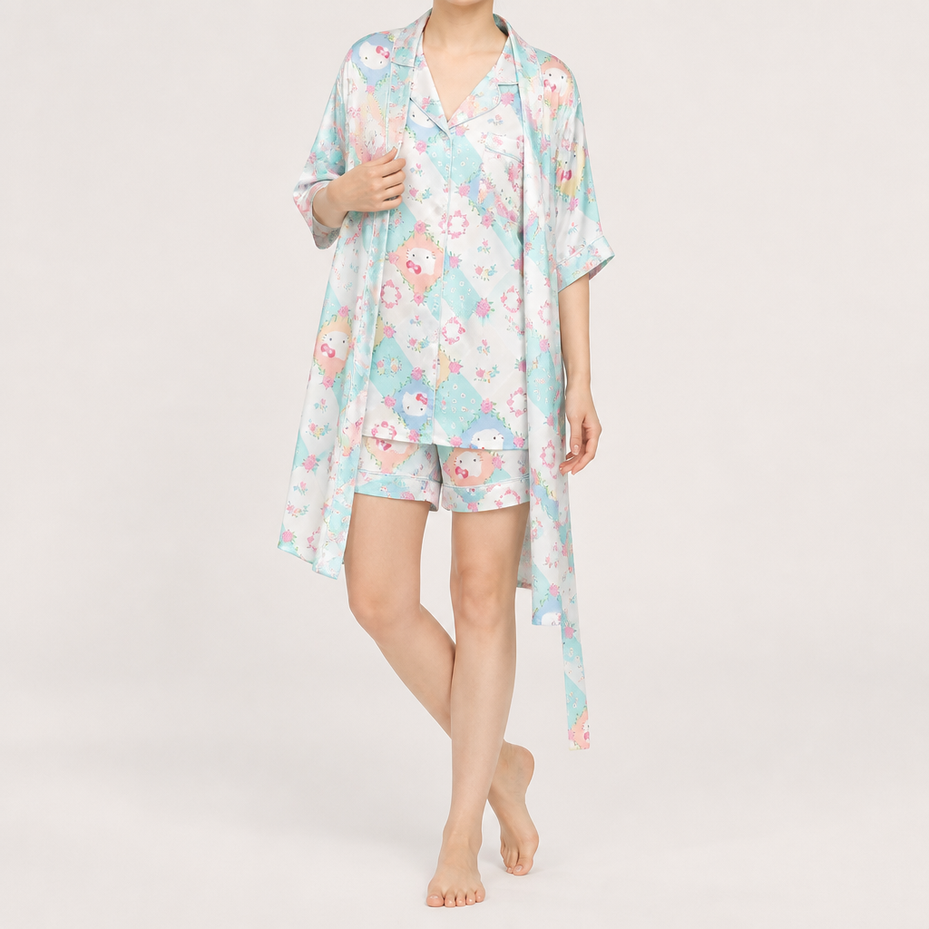 Odette | Womens Short Sleeve Satin Pyjama Set, Mint Green