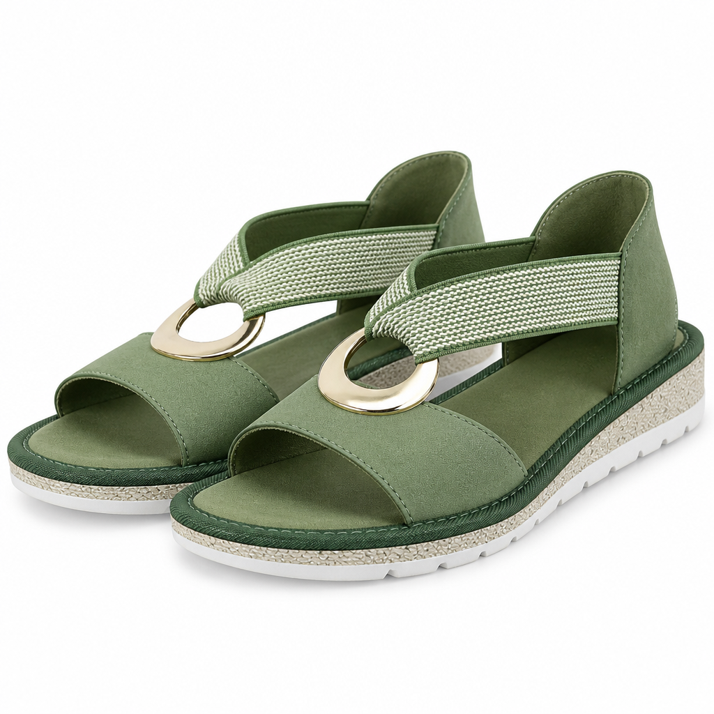 Serena | Womens Sandals Wedge Heel Ankle Strap Fisherman Sandals Green packshot