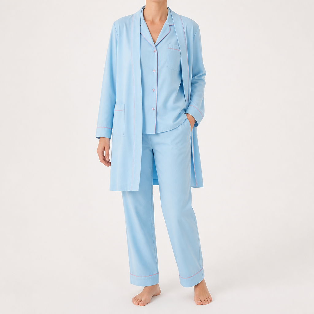 Isabella | Womens Cotton Cardigan Shorts Pyjama Set, Powder Blue