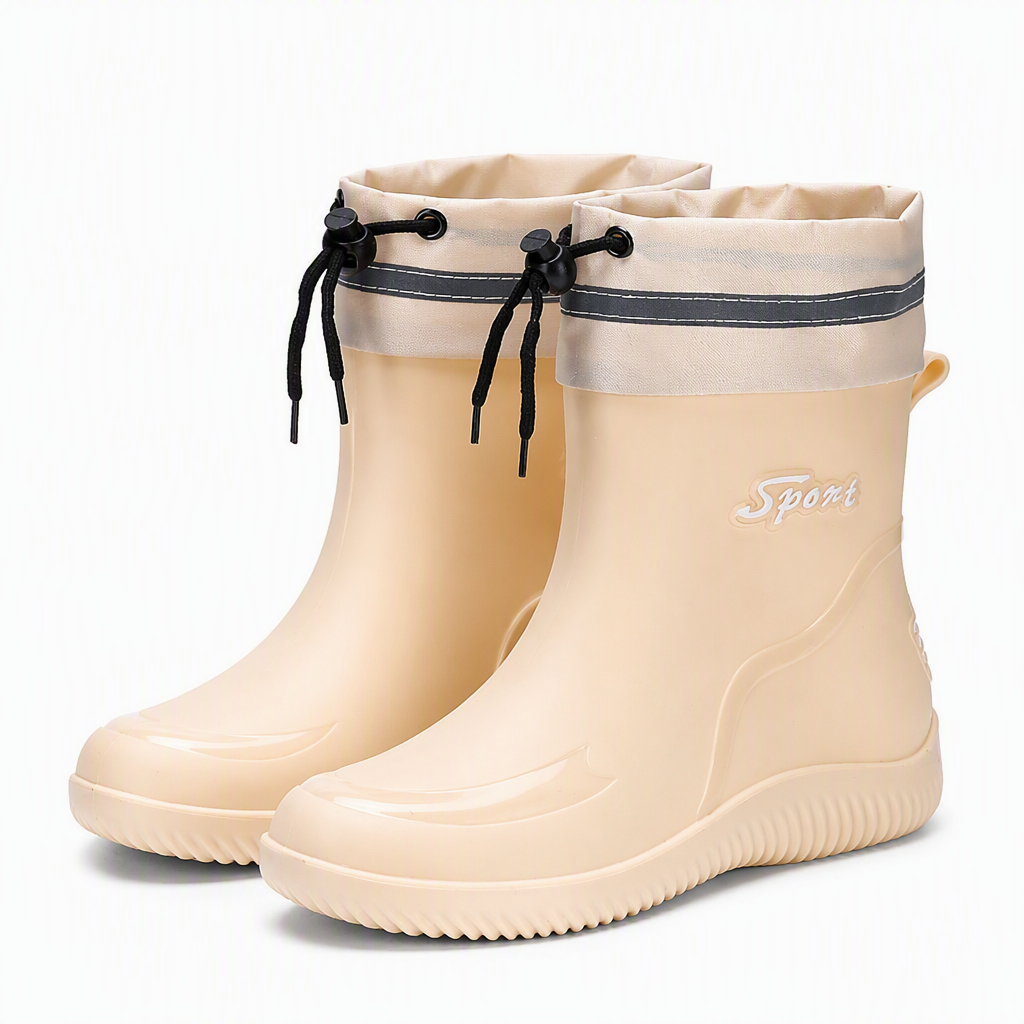 Esme | Womens Wellington Boots Waterproof Non Slip Mid Calf Rain Boots Apricot 3 packshot