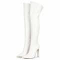 Camilla | Womens Knee High Heeled Pointed Toe Leather Long Boots White packshot