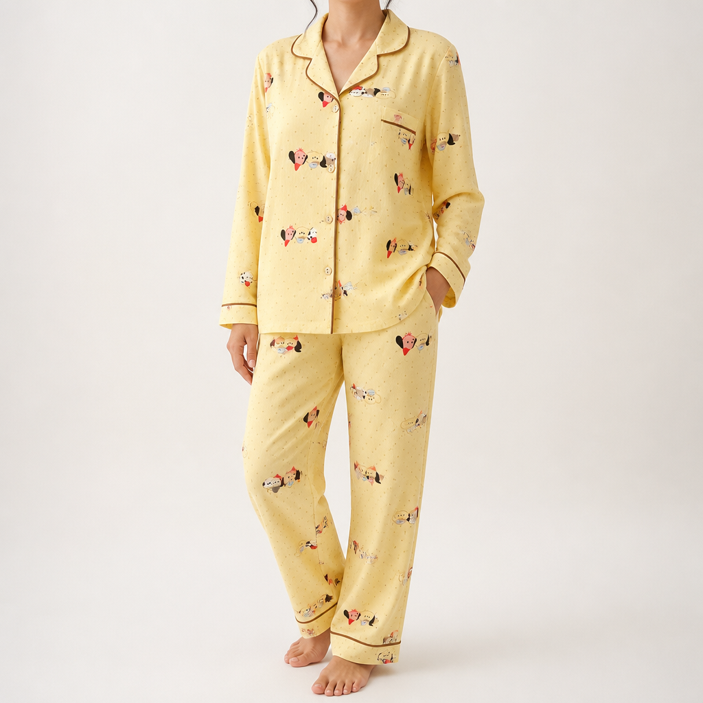 Beatrix | Womens Long Sleeve Cotton Pyjama Set Loungewear, Yellow 3