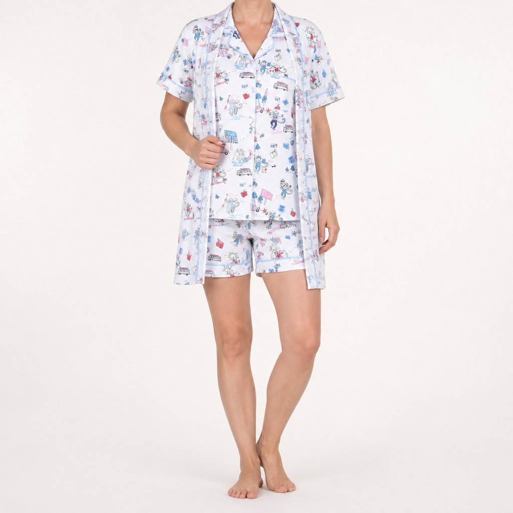 Genevieve | Womens Short Sleeve Cotton Pyjama Set, Cream