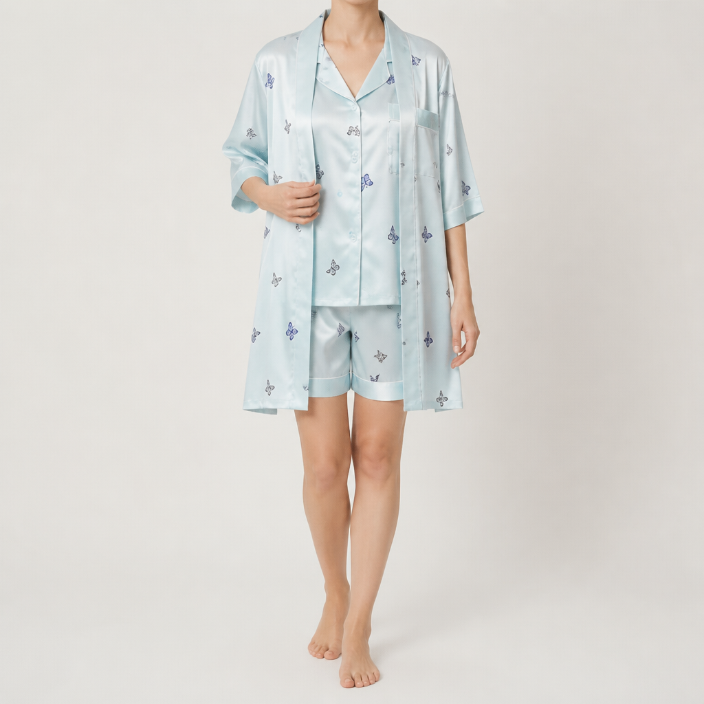 Odette | Womens Short Sleeve Satin Pyjama Set, White 2