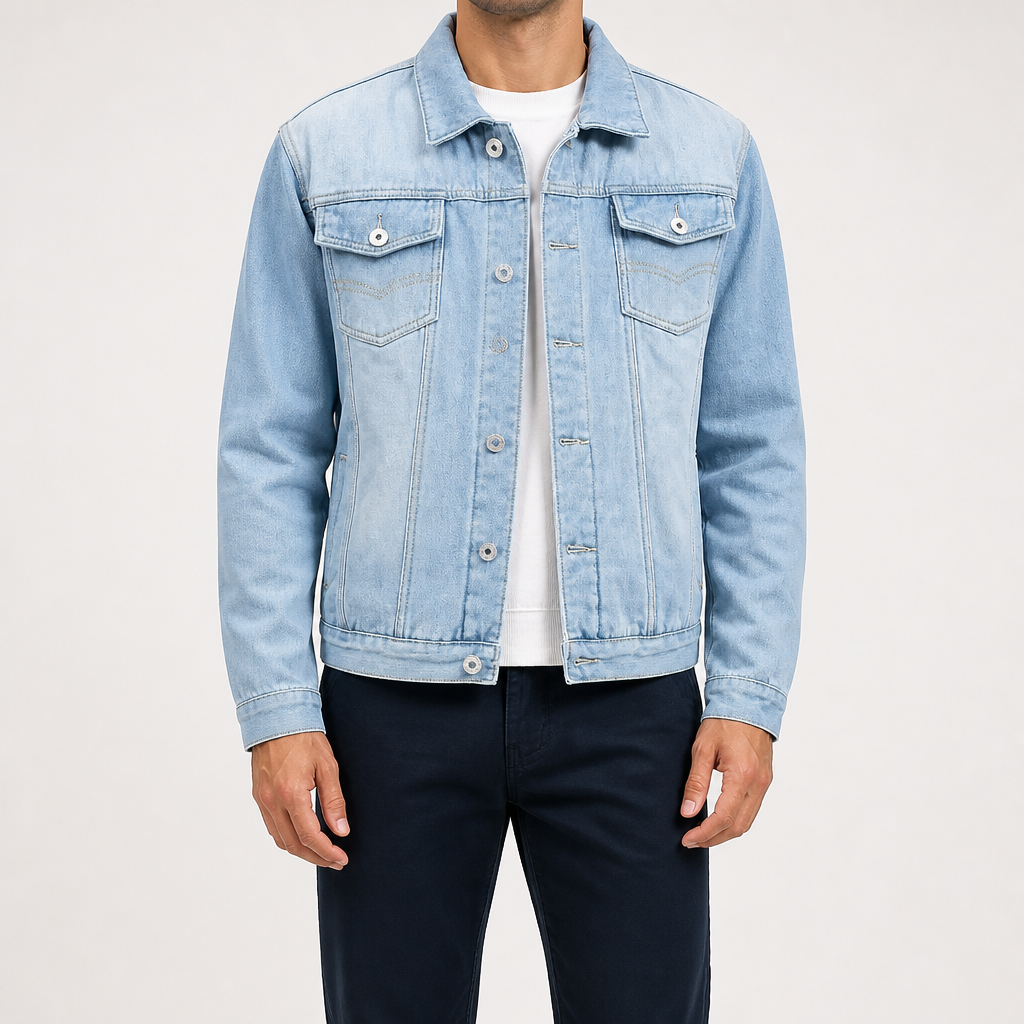 Nathaniel | Mens Fleece Lined Denim Jacket, Light Blue 2