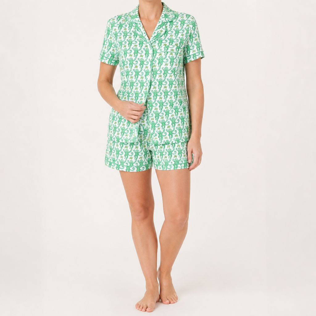 Genevieve | Womens Short Sleeve Cotton Pyjama Set, Emerald Green
