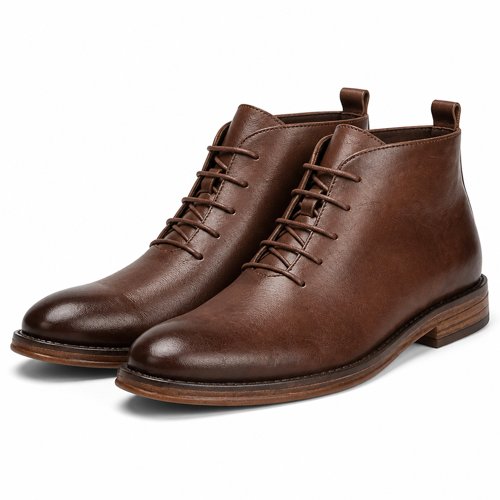 Grayson | Mens Leather Boots Retro High Top Ankle Work Boots Brown packshot