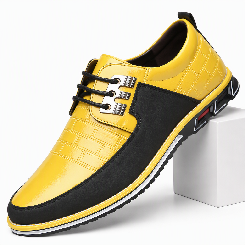 Dorian | Mens Leather Lace Up Breathable Casual Shoes Yellow packshot