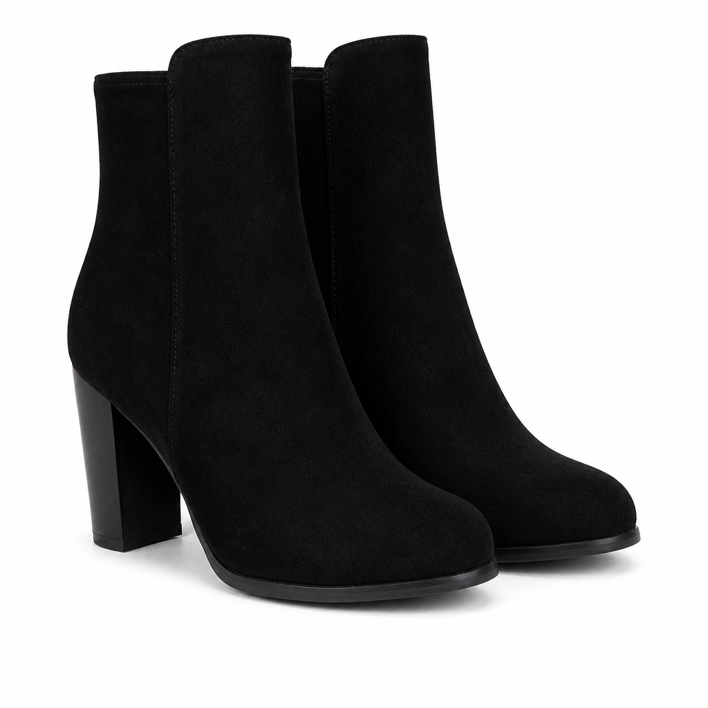 Elspeth | Womens Round Toe Chunky Heel Winter Ankle Boots Black packshot