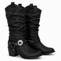 Romilly | Womens Cowboy Boots Studded Chunky Heel Western Long Boots Black packshot