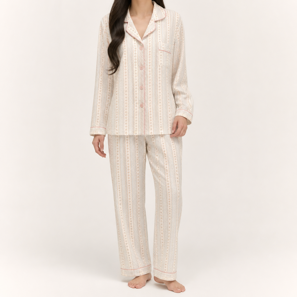 Beatrix | Womens Long Sleeve Cotton Pyjama Set Loungewear, Light Blue