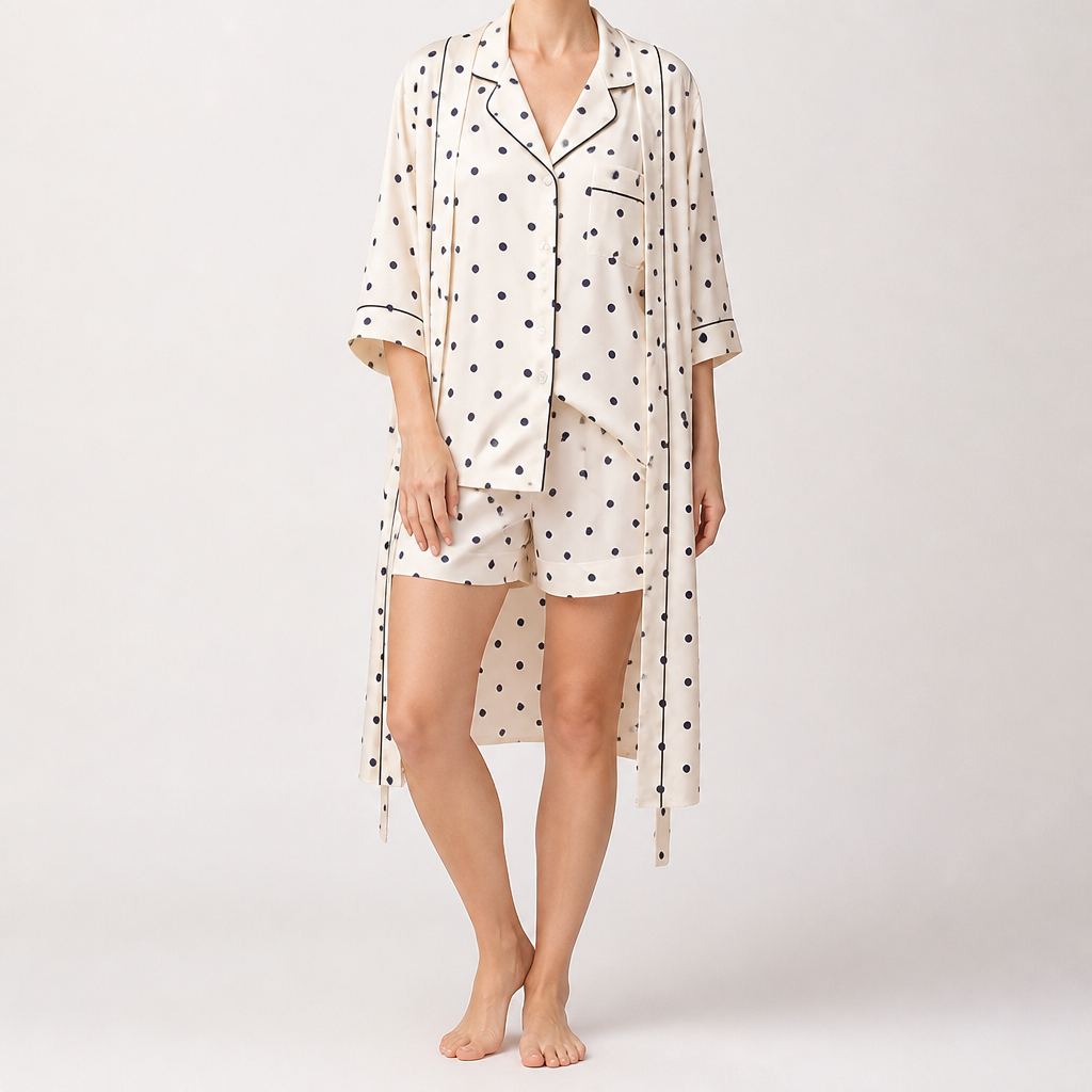 Odette | Womens Short Sleeve Satin Pyjama Set, White 4