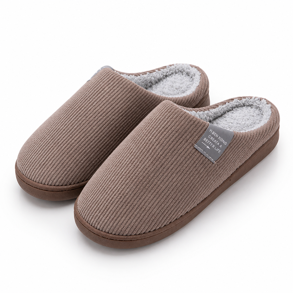 Fisk | Womens Slippers Fluffy Warm Memory Foam House Slippers Coffee 2 packshot