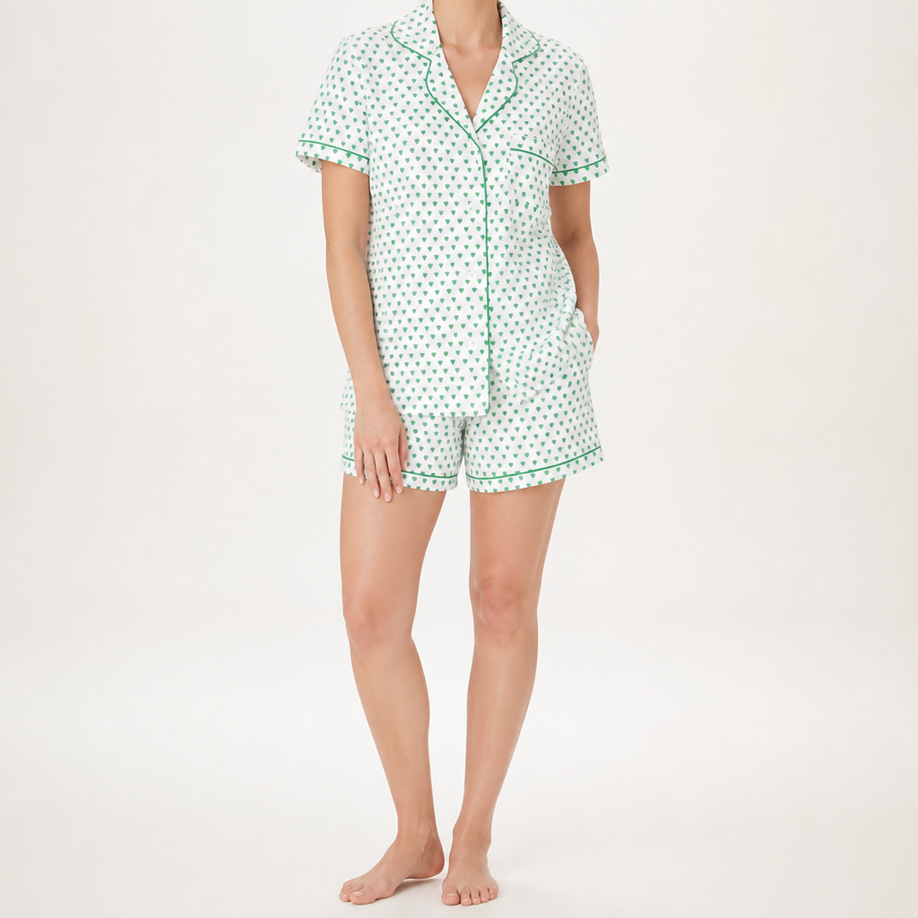 Genevieve | Womens Short Sleeve Cotton Pyjama Set, Green
