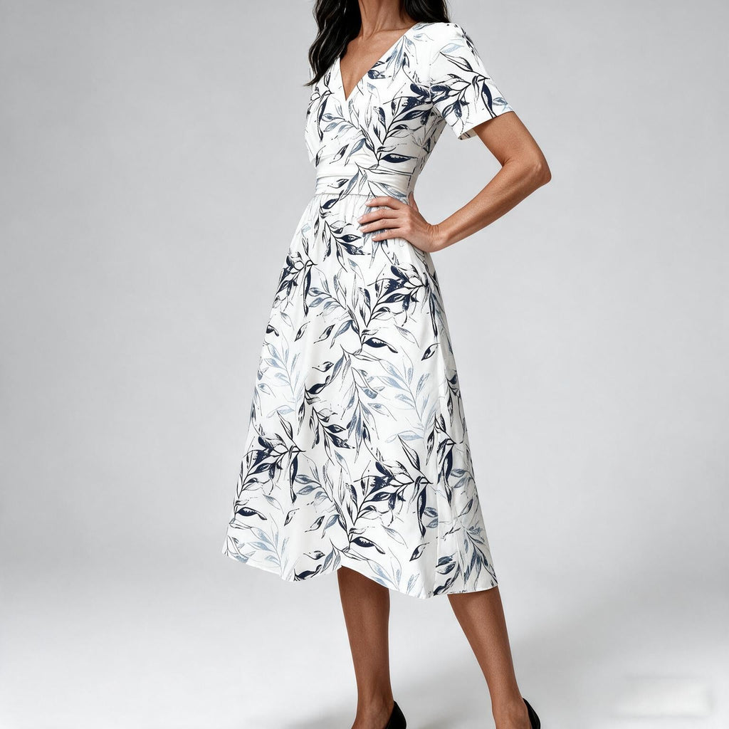 Liana | Womens Wedding Guest V Neck Printed A-Line Summer Dress