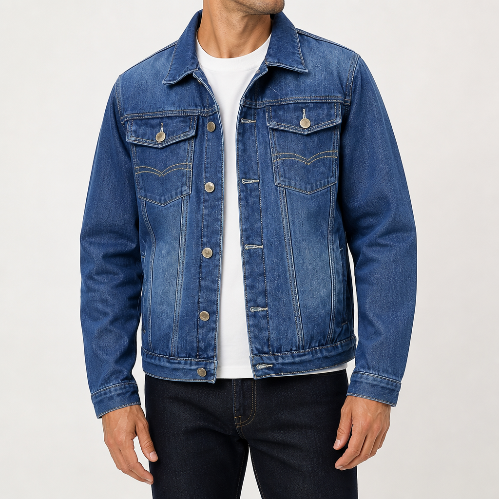 Nathaniel | Mens Fleece Lined Denim Jacket, Dark Blue 2