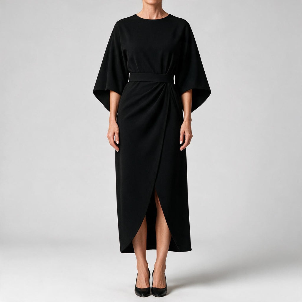 Rhoswen | Womens Wedding Guest Dresses Batwing Sleeve Maxi Elegant Dress Black