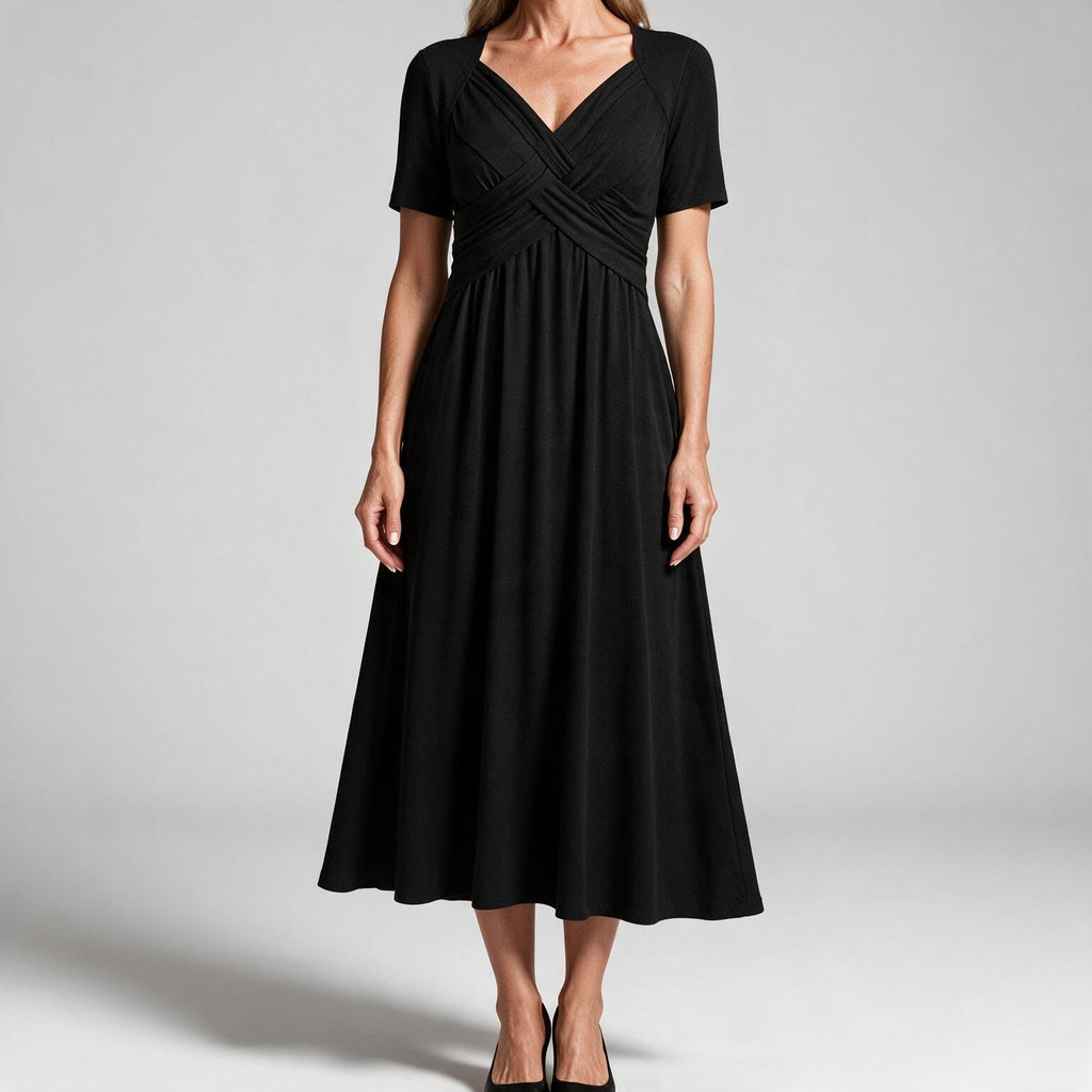 Adaline | Womens Short Sleeve Wrap Waist Long Maxi Wedding Guest Summer Dresses Black