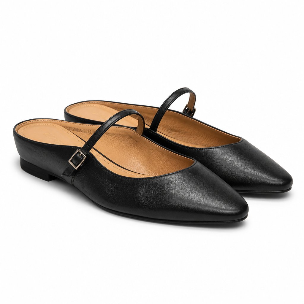 Vianne | Womens Genuine Leather Toe Post Flat Black Sandals Black packshot