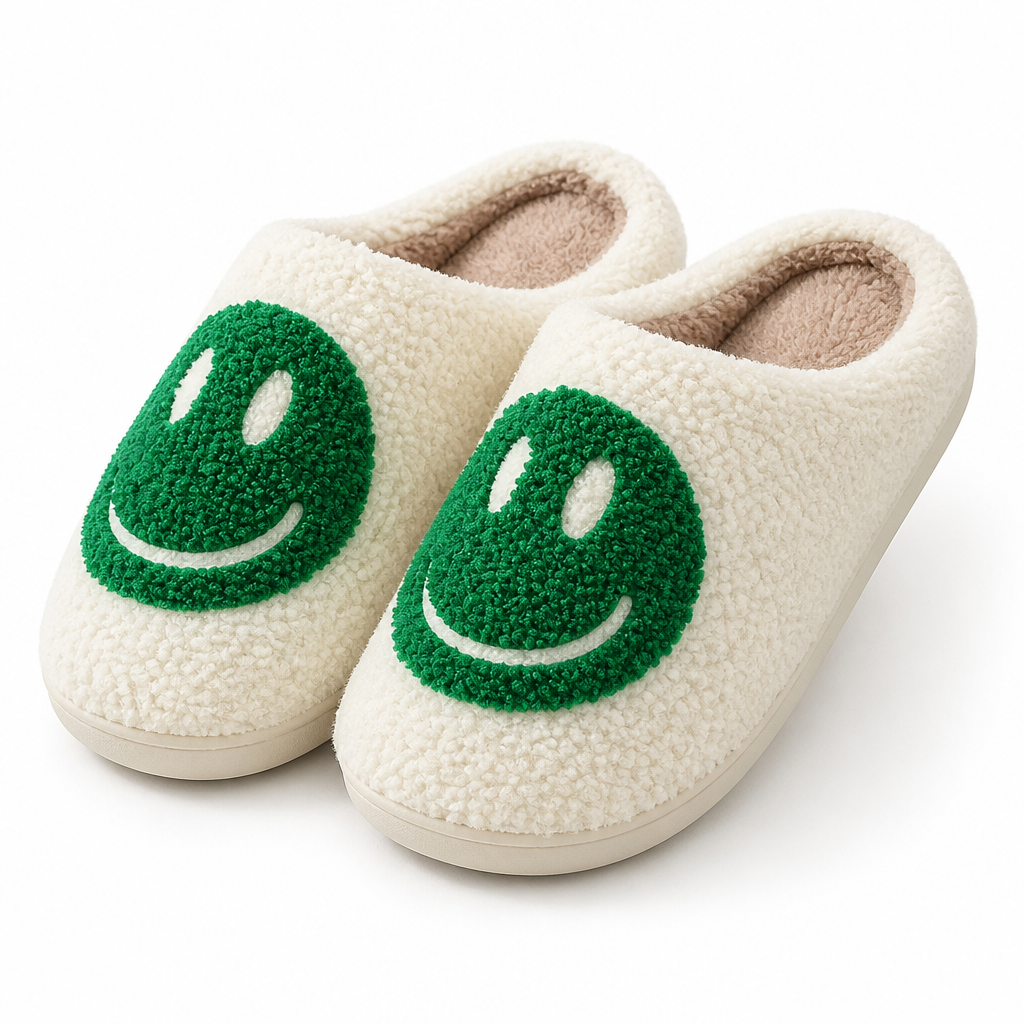 Tamsin | Womens Slippers Fluffy Cute Cartoon Warm House Slippers White Green packshot