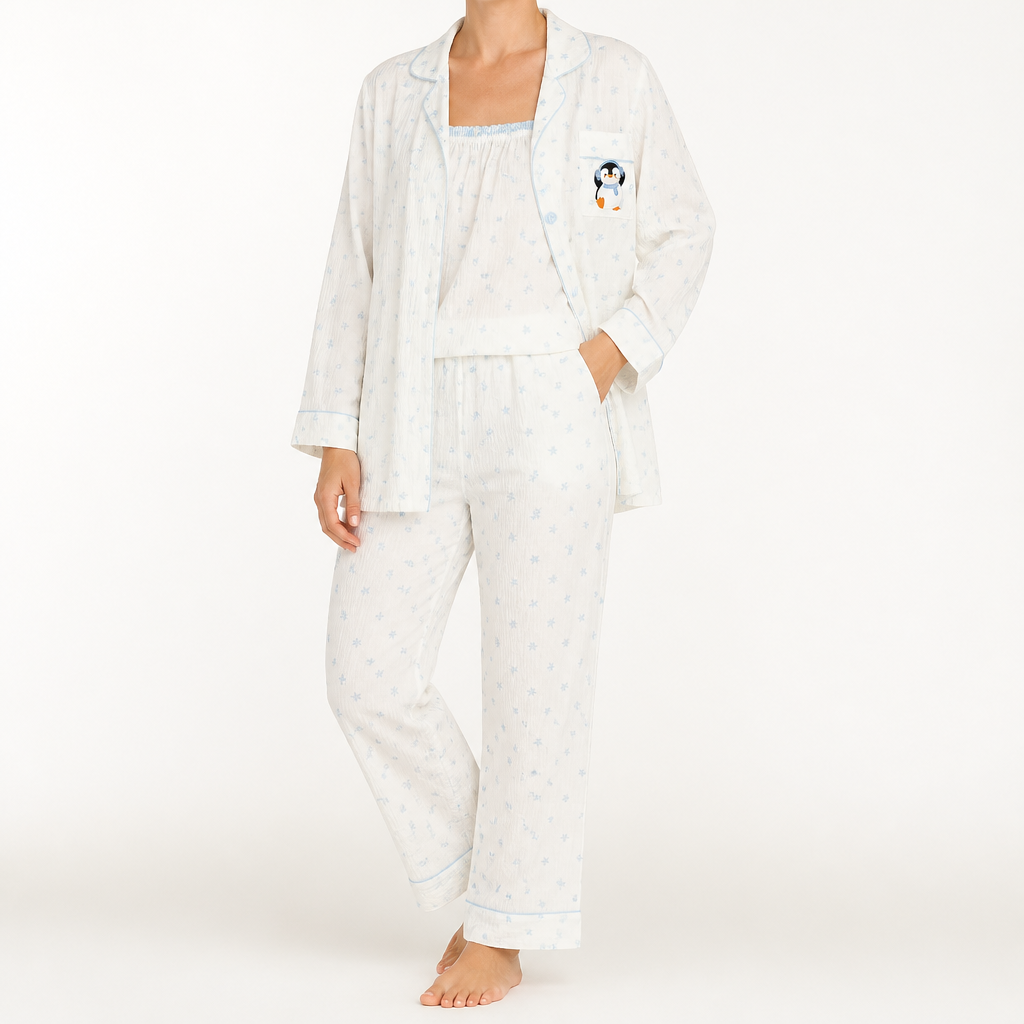 Rosalind | Womens Long Sleeve Button Up Cotton Pyjama Set Loungewear, White 12