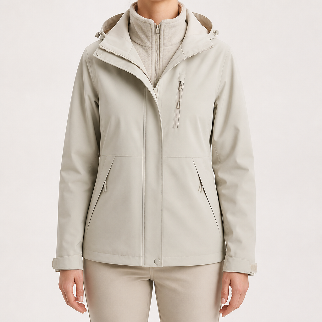 Imogen | Womens 3 In 1 Waterproof Hooded Softshell Jacket, Khaki