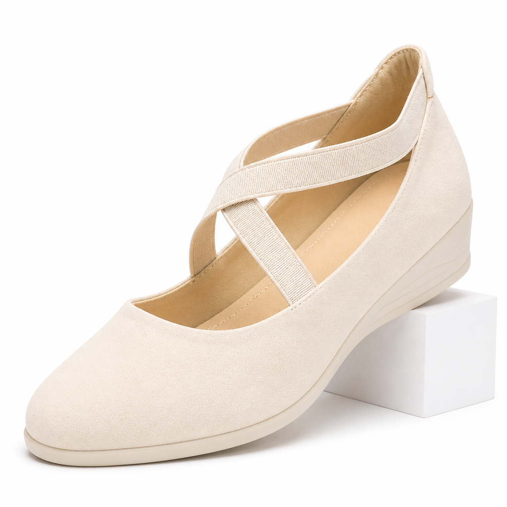 Isadora | Womens Pointed Toe Wedge Casual Comfort Loafers Cream packshot